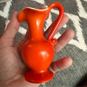 Sevilla Red Tangerine Ceramic Vintage Amphora Vase Pitcher with Curved Handle